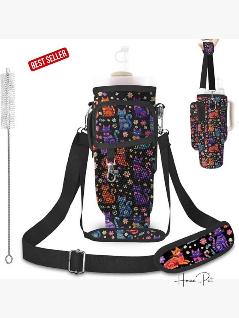 Neoprene Water Bottle Carrier Bag with Adjustable Strap for 30/40 Oz Tumbler